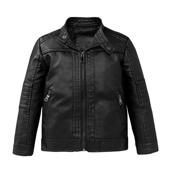 Generic Winter Coat Fashion Thick Coat Motorcycle Long Sleeves Kids Baby jacket Boys Jacket Coat&jacket for Holiday Winter Party Christmas(5-6 Years Black)