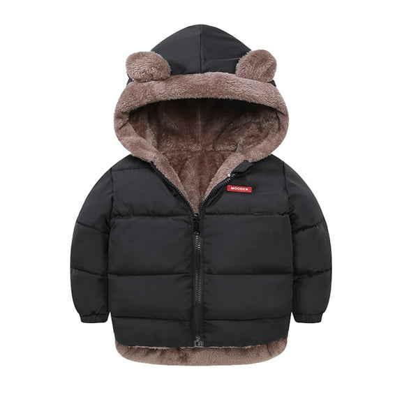 Generic Jackets for Kids Trendy Plus Size Toddler Boys Girls Winter Coat Bear Ears Hooded Two Wear Thicken Windproof Zipper Warm Outwear 2024 for Fashion Simplicity Cozy Casual (2-3 Years,Black)