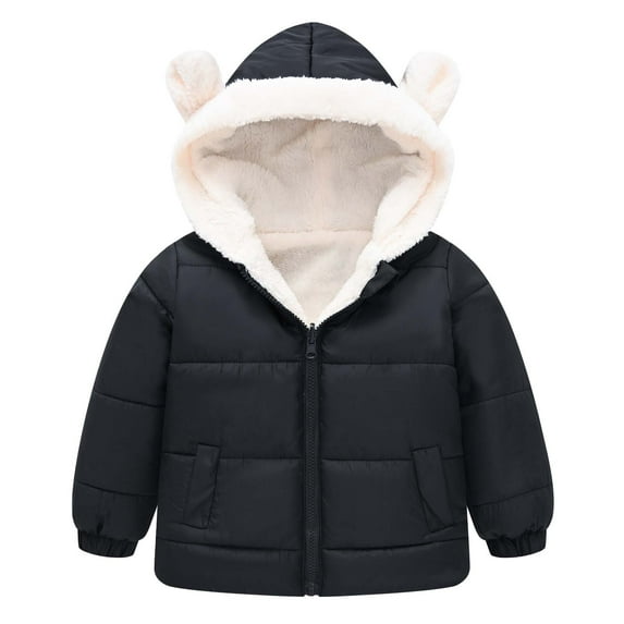 Generic Jackets for Teen Girls Boys Middle Children Solid Color Ears Cute Pocket Short Cotton Padded Coat for Fashion Casual Cozy Travel Jacket(7-8 Years,Black)