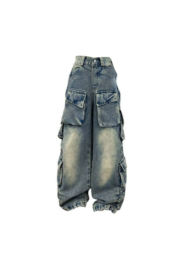 Junior Girls' Retro Denim Trousers Big Girls' Baggy Jeans Kids Girls Ripped Distressed Washed Baggy Wide Leg Casual Jeans Size 5-16 Years Teenage Girls' Wide Leg Denim Pants