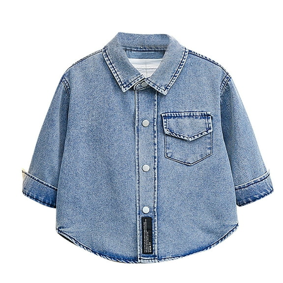 Generic Kid Baby Boys Girls Denim Jacket Long Sleeve Button Down Jeans Coat Cowboy Overcoat Basic Top for 1-13 Years