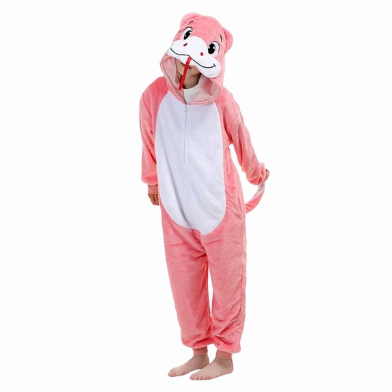 Generic Kids Animal Hooded Jumpsuit Soft Flannel Full Zip Loungewear With Tail, Winter Party Playwear for Boys Girls