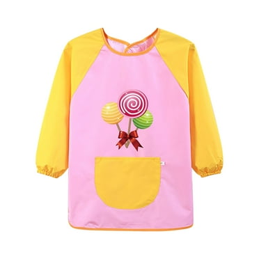 Generic Kids Art Smocks Waterproof Kids Painting Aprons Toddler Art Smock Kids Paint Smock with Long Sleeve and Pocket for Painting（7-8 Years Orange）