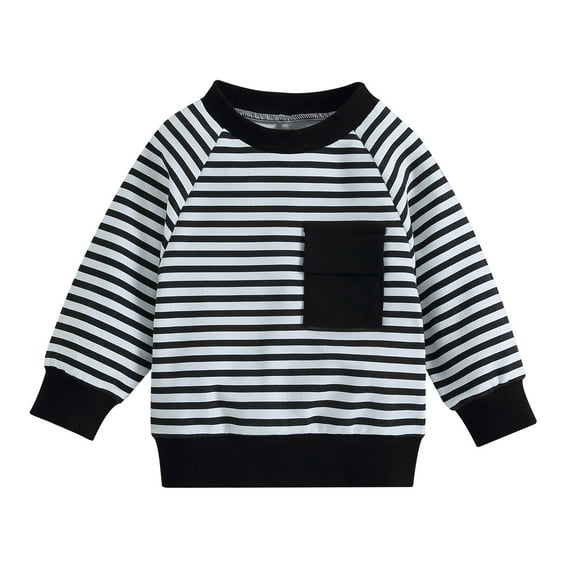 Generic Kids Baby Boys or Girls Sweatshirts Soft Cotton Warm Crewneck Cartoon Stripes Long Sleeve Pullover Sweatshirts for Boys or Girls Fall Winter Clothes (12-18 Months Black)