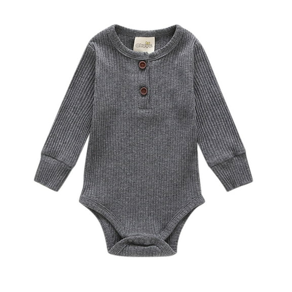 Generic Kids Baby Girls Boys Long Sleeve Solid Ribbed Romper Bodysuit Clothes Long Pants Solid Color Fall Winter Outfits Casual Bodysuit Clothes ﻿(12-18 Months,Grey)