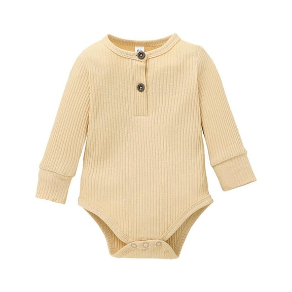 Generic Kids Baby Girls Boys Long Sleeve Solid Ribbed Romper Bodysuit Clothes Long Pants Solid Color Fall Winter Outfits Casual Bodysuit Clothes ﻿(9-12 Months,Beige)