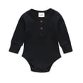 thumbnail image 1 of Generic Kids Baby Girls Boys Long Sleeve Solid Ribbed Romper Bodysuit Clothes Long Pants Solid Color Fall Winter Outfits Casual Bodysuit Clothes ﻿(9-12 Months,Black), 1 of 4