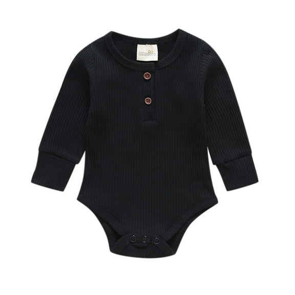 Generic Kids Baby Girls Boys Long Sleeve Solid Ribbed Romper Bodysuit Clothes Long Pants Solid Color Fall Winter Outfits Casual Bodysuit Clothes (9-12 Months,Black)