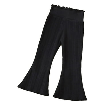 Generic Kids Baby Girls Ribbed Flared Pants Cotton Ruffle Leggings Bell Bottoms Solid Color Flared Pants Toddler Elastic Waist Ruffle Leggings Fall Clothes