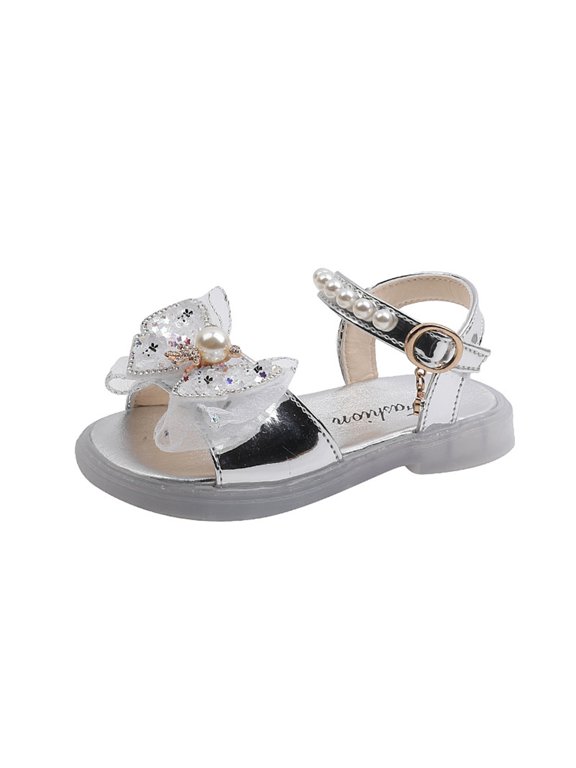 Kids Baby Summer Girls Closed Toe Sandals Pearl Glitter Diamond Crystal Bow Bubble Slides Shoes for Little Girls
