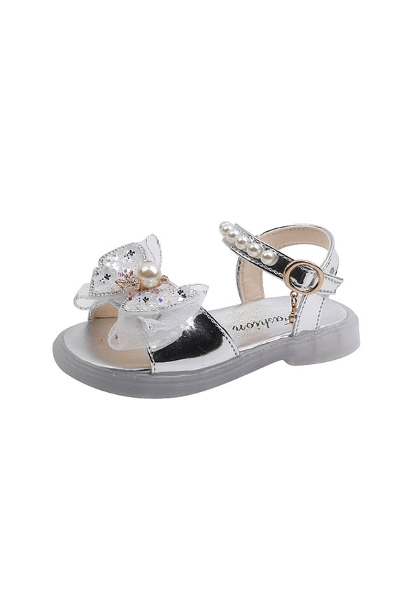 Kids Baby Summer Girls Closed Toe Sandals Pearl Glitter Diamond Crystal Bow Bubble Slides Shoes for Little Girls