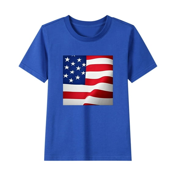 Generic Kids Boys Girls American Flag T Shirts Basic Crewneck Graphic Tees Short Sleeve Casual Summer Tops for 2-15 Years