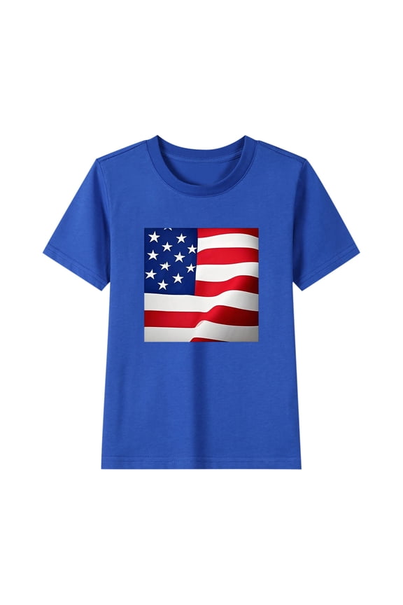 Kids Boys Girls American Flag T Shirts Basic Crewneck Graphic Tees Short Sleeve Casual Summer Tops for 2-15 Years