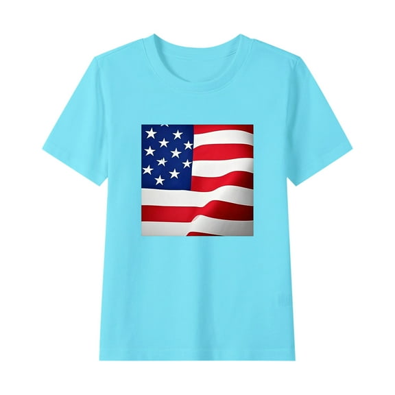 Generic Kids Boys Girls American Flag T Shirts Basic Crewneck Graphic Tees Short Sleeve Casual Summer Tops for 2-15 Years