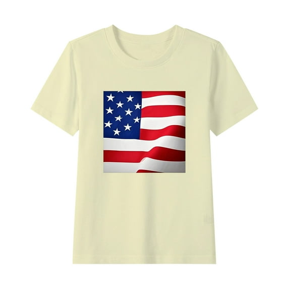 Generic Kids Boys Girls American Flag T Shirts Basic Crewneck Graphic Tees Short Sleeve Casual Summer Tops for 2-15 Years