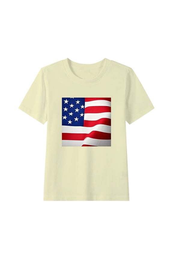 Kids Boys Girls American Flag T Shirts Basic Crewneck Graphic Tees Short Sleeve Casual Summer Tops for 2-15 Years