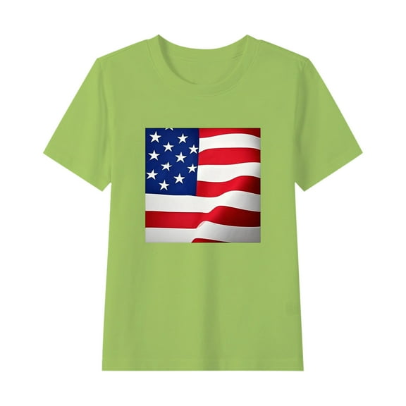 Generic Kids Boys Girls American Flag T Shirts Basic Crewneck Graphic Tees Short Sleeve Casual Summer Tops for 2-15 Years