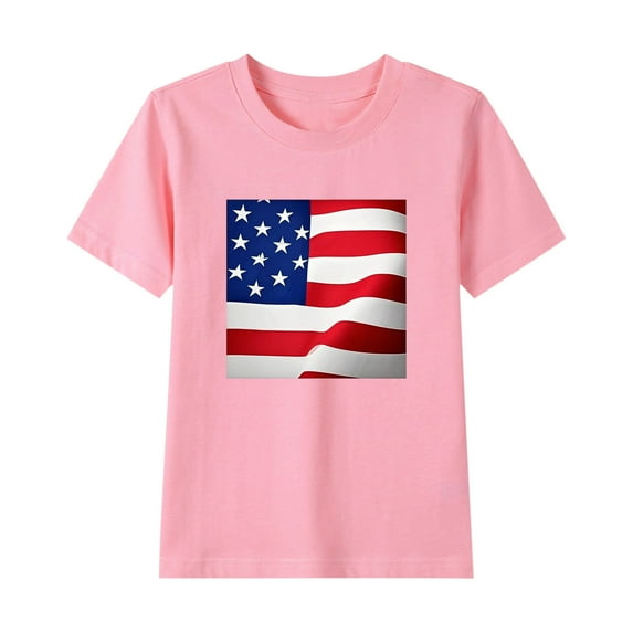 Generic Kids Boys Girls American Flag T Shirts Basic Crewneck Graphic Tees Short Sleeve Casual Summer Tops for 2-15 Years