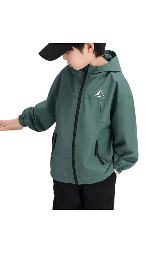 Kids Boys Girls Long Sleeve Zipper Waterproof Rain Jacket Lightweight Windbreaker Hooded Hiking Coat for 7-15 Years