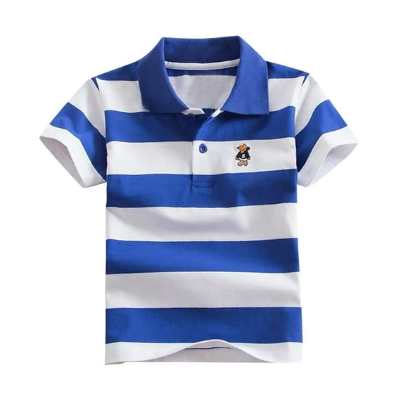 Generic Kids Boys Girls Polo Collared Shirt Cotton Short Sleeve Cute Summer T-Shirts Striped Uniform Tops for 1-14 Years