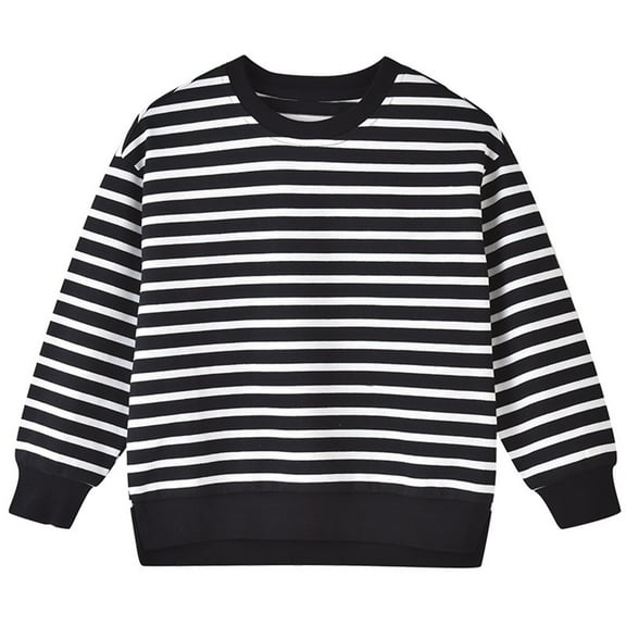 Generic Kids Boys Girls Sweatshirts Soft Cotton Warm Crewneck Cartoon Stripes Long Sleeve Pullover Sweatshirts Fall Winter Clothes（6-7 Years Black）