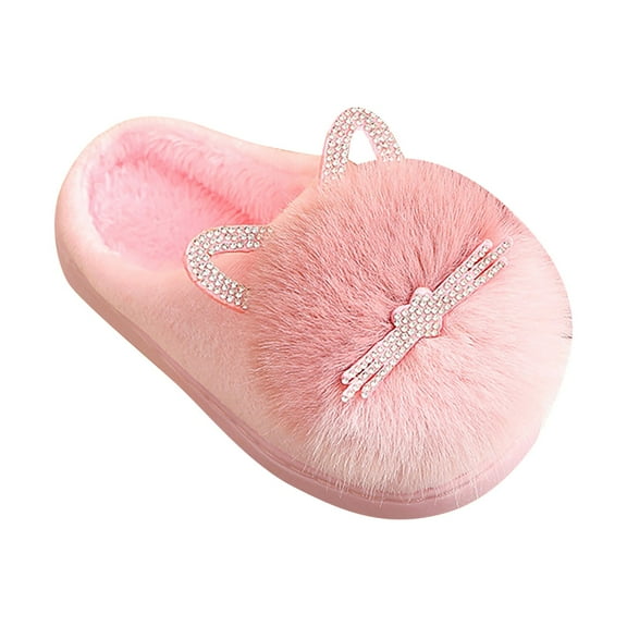 Generic Kids Children's Boys Girls Winter Fall Plush Shoes Indoor Home Warm Lightweight Cute Flock Slippers Walking Shoes（3-3.5 Years Pink）