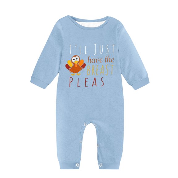 Generic Toddler Romper Long Sleeved Round Neck Letter Printing Thanksgiving Romper Thanksgiving Party（3-6 Months Blue）