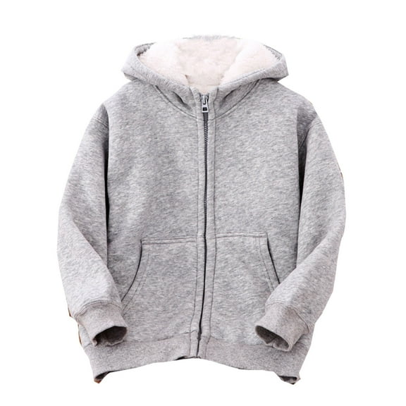 Generic Kids Christmas Clothes Toddler Little/big Kids Boys Girls Winter Warm Thickened Classic Hoodie Jacket Zipper Solid Color for Kids Clothes(15-16 Years,Grey)