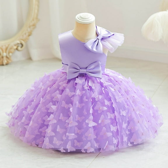 Generic Kids Christmas Night Gowns for Girls Children's Sleeveless Performance Dress Flower Beautiful Girl Princess Dresses for Wedding Birthday Holiday Party Gown(18-24 Months,Purple)
