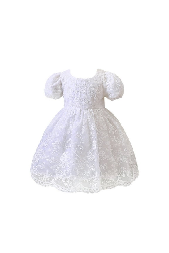 Kids Christmas Night Gowns Girls Toddler Short Sleeve Tulle Princess Dance Party Dresses Clothes for Wedding Evening Formal Gown(18-24 Months,White)