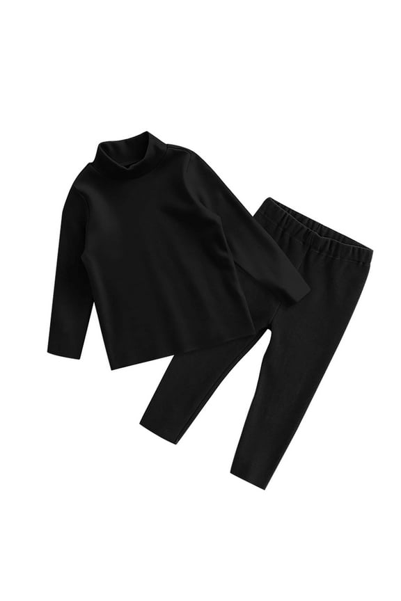 Kids Boys Girls Fall Winter Mid Kneck Thermal Underwear Set Holiday Casual Long Sleeve Homewear 2PC Set for Skiing Cold Weather(4-5 Years,Black)