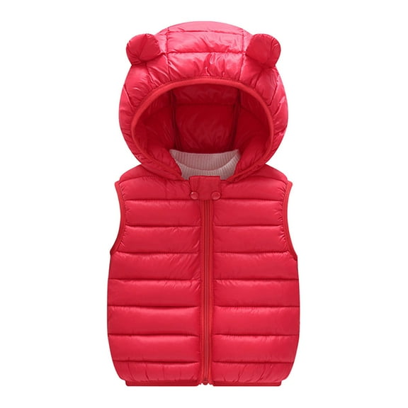 Generic Kids Christmas Outfits for Girls Toddler Kid Baby Boys Girl Autumn Winter Warm Sleeveless Jacket Outerwear Solid Bear Ears Vest Coats Hooded Padded Outwear Party (3-4 Years,Red)