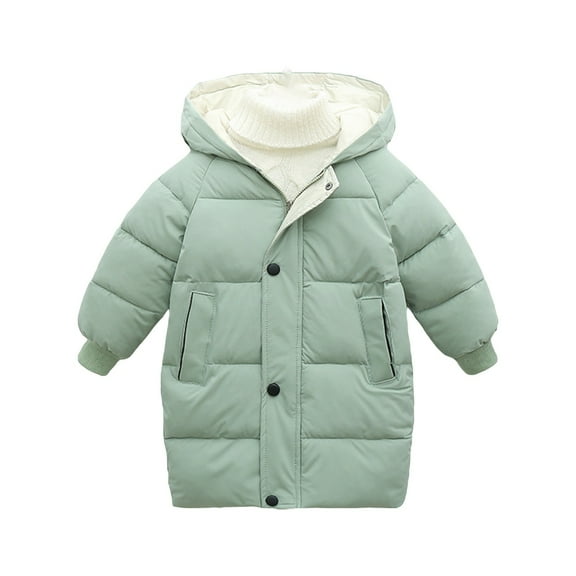 Generic Kids Coat Winter Toddler Girls Boys Autumn Winter Long Sleeve Thick Solid Color Long Down Zipper Hood Coats for Outdoors Casual Fashion Lightweight Clothing(4-5 Years,Green)