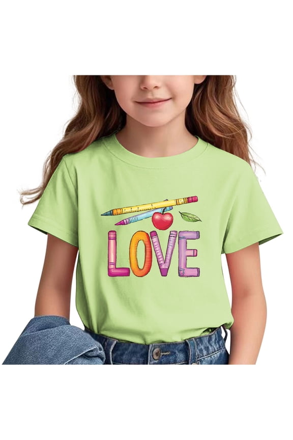 Kids Cute Graphic Tee Shirts Summer Short Sleeve Loose Crewneck Casual Tops Back of School Outfit for 3-15 Years