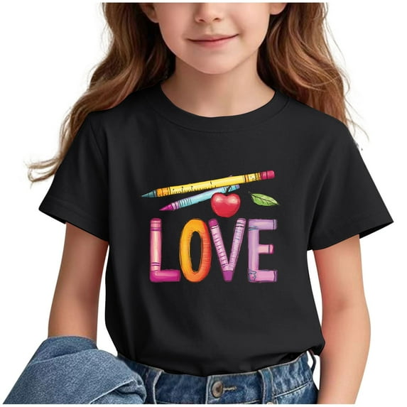 Generic Kids Cute Graphic Tee Shirts Summer Short Sleeve Loose Crewneck Casual Tops Back of School Outfit for 3-15 Years