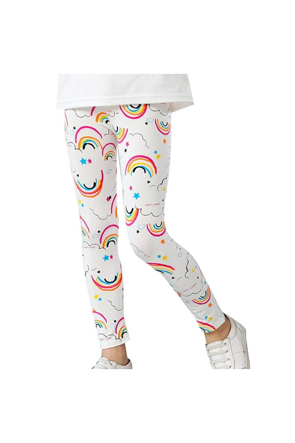 Kids' Cute Patterned Cropped Leggings Toddler Thin Elastic Skinny Pants Summer New Cute Cartoon Rainbow Cloud Pattern Children's Fashion Sweet Mid Rise Cropped Pants