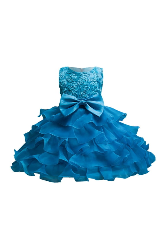 Kids Dress Girls Birthday Long Elegant Sleeveless Mesh Princess Flower Dresses Wedding Autumn Winter Clothes for Catwalk Performance Holiday Party Wedding Christmas(18-24 Months Blue)