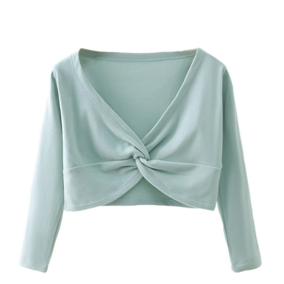 Generic Kids Girls Ballet Wrap Tops Long Sleeve Crossover Velvet Cardigan Ballerina Gymnastics Sweater for 3-15Years