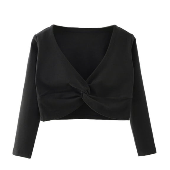 Generic Kids Girls Ballet Wrap Tops Long Sleeve Crossover Velvet Cardigan Ballerina Gymnastics Sweater for 3-15Years