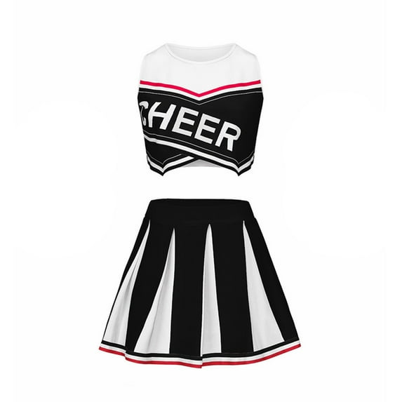 Generic Kids Girls Cheerleading Outfits With Shorts Sleeveless Sports Dress Cheer Performance Comfortable for Holiday Christmas Party(6-7 Years Black)