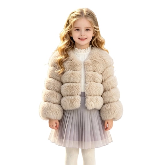 Photo Generic Generic Kids Girls Faux F𝐮r Furry Short Coat Toddler Warm Winter Jacket ...
