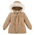 thumbnail image 1 of Generic Kids Girls Fleece Lined Puffer Jacket Fur Collar Hooded Long Down Jacket Kids Windproof Coat Outerwear for 5-6 Years, 1 of 7