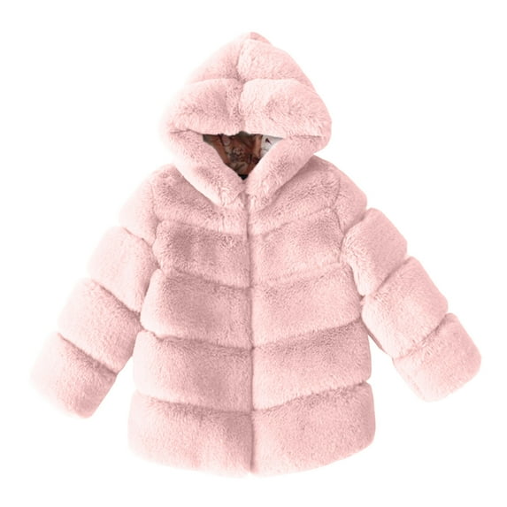 Generic Kids Girls Long Sleeve Furry Coat Coat Jacket Little Kid Girl Cold Winter Shaggy Warm Coats Baby Girls Winter Coats Kids Winter Warm Hooded Jacket Outerwear 1-10 Years