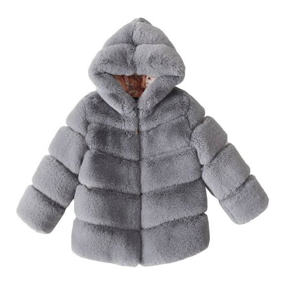 Generic Kids Girls Long Sleeve Furry Coat Faux Coat Jacket Little Kid Girl Cold Winter Shaggy Warm Coats Baby Girls Winter Coats Kids Winter Warm Hooded Faux Fleece Jacket Outerwear 1-10 Years