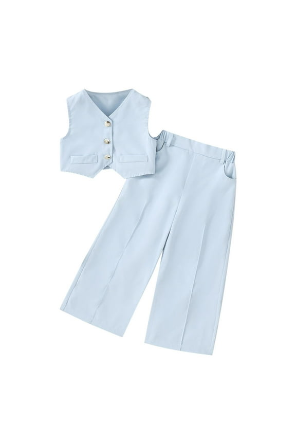 Kids Girls Outfits Solid Suit Sets Summer Button Sleeveless Vest Blazer High Waist Pants Suits Two Piece for Young Girls