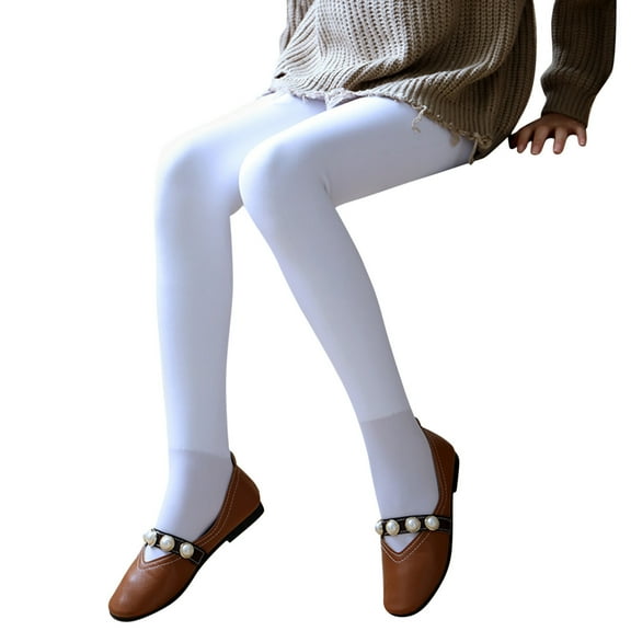 Generic Kids Girls Solid Cotton Thick Lined Warm Full Leggings Pantihose Stretchy Full Length Pants Pantyhose for Winter Stretch Fit Plain Color Baby Leggings Youth Girl Pants Trendy Sweatpants