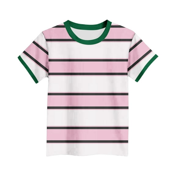 Generic Kids Girls Summer Striped T Shirts Round Neck Short Sleeve Casual Shirts Fashion Comfortable Tee Tops for 3-15 Years