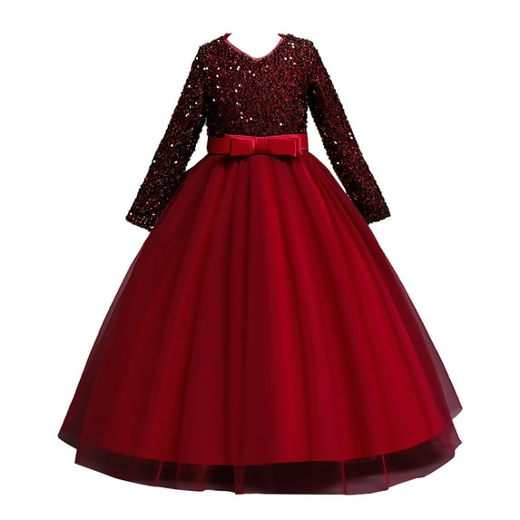 Generic Kids Girls Vintage Flower Lace 3/4 Sleeves Formal Wedding Party Dance Dress Autumn Winter Clothes for Catwalk Performance Holiday Party Wedding Christmas（5-6 Years Multi-color）