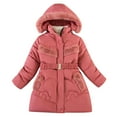 thumbnail image 1 of Generic Kids Girls Winter Coats Heavyweight Fleece Lined Jackets Windproof Hooded Outerwear with Waist Belt for 5-12 Years, 1 of 2