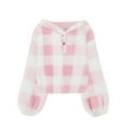thumbnail image 1 of Generic Kids Girls Winter Trendy Plaid Fleece Hooded Jacket Button Pullover Long Sleeve Girls Shirts Jacket Tops Outerwear, 1 of 6